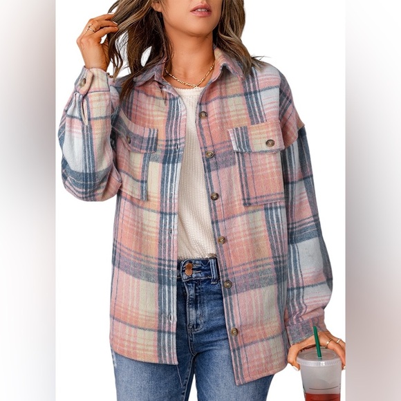 Pink Plaid Flannel Shacket - Picture 1 of 7